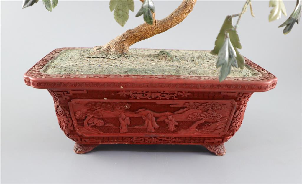 A Chinese jade and hardstone model of a tree, 19th century, total height 58cm